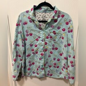 Nick & Nora Raspberry Bluebird Print Pajama Top 100% Cotton Retired Size Large